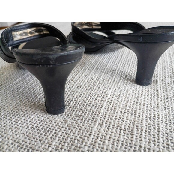 Salvatore Ferragamo Black Leather Slide Sandals Size 9.5 Kitten Heel Clear Strap - Picture 7 of 8